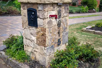 Outdoor makeover: Atlanta-Frontyard-Design-Stone-Mailbox