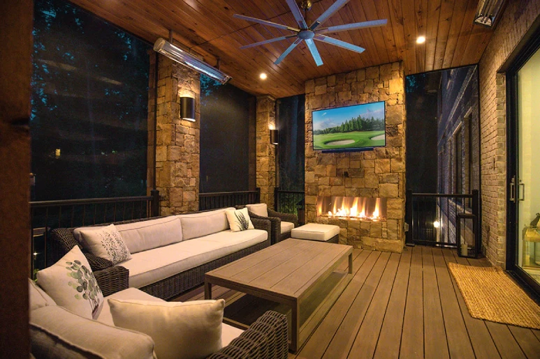 porch with fireplace